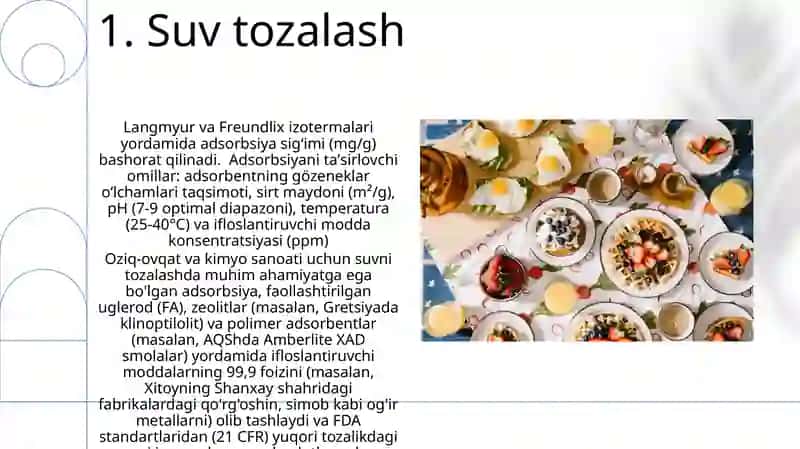 Adsorbsiyani oziq-ovqat va kimyo sanoatidagi o'rni 3