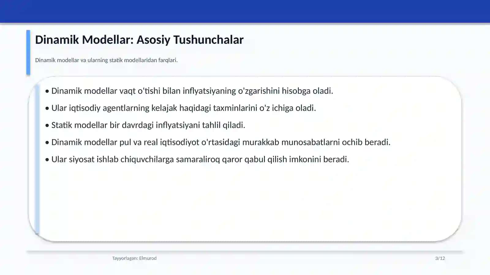 Inflyatsiyaning Dinamik Modellariga Kirish 3