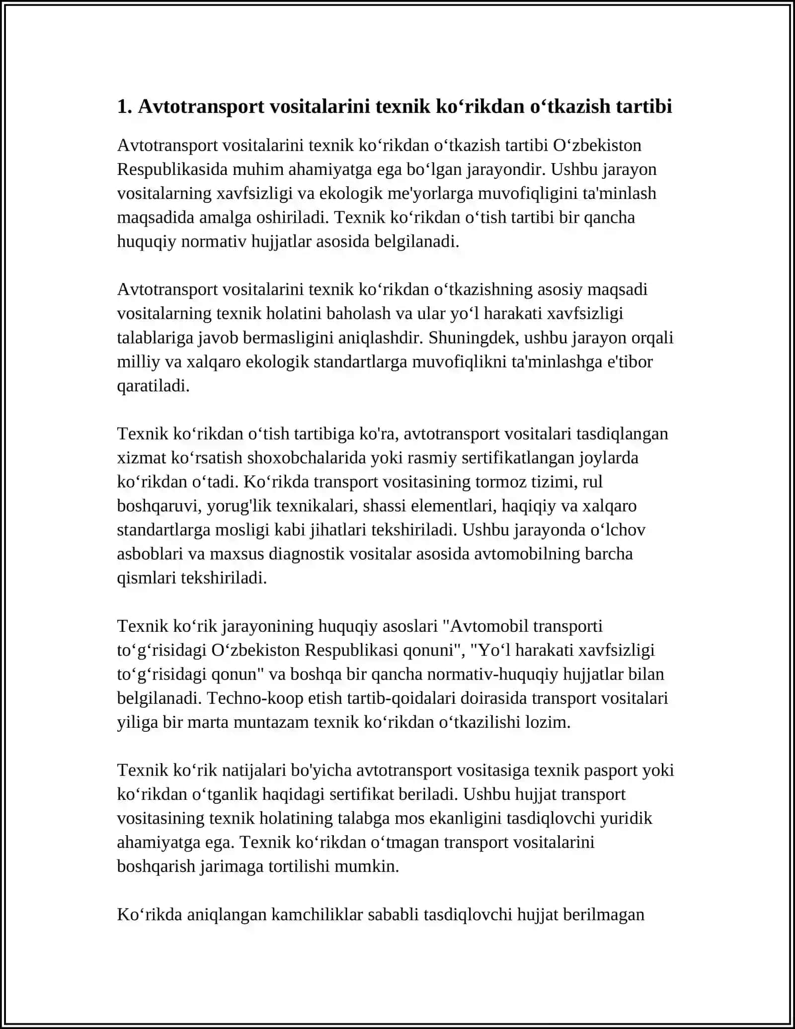 AVTOTRANSPORT VOSITALARINI TEXNIK KÒRIKDAN ÒTKAZISH 3