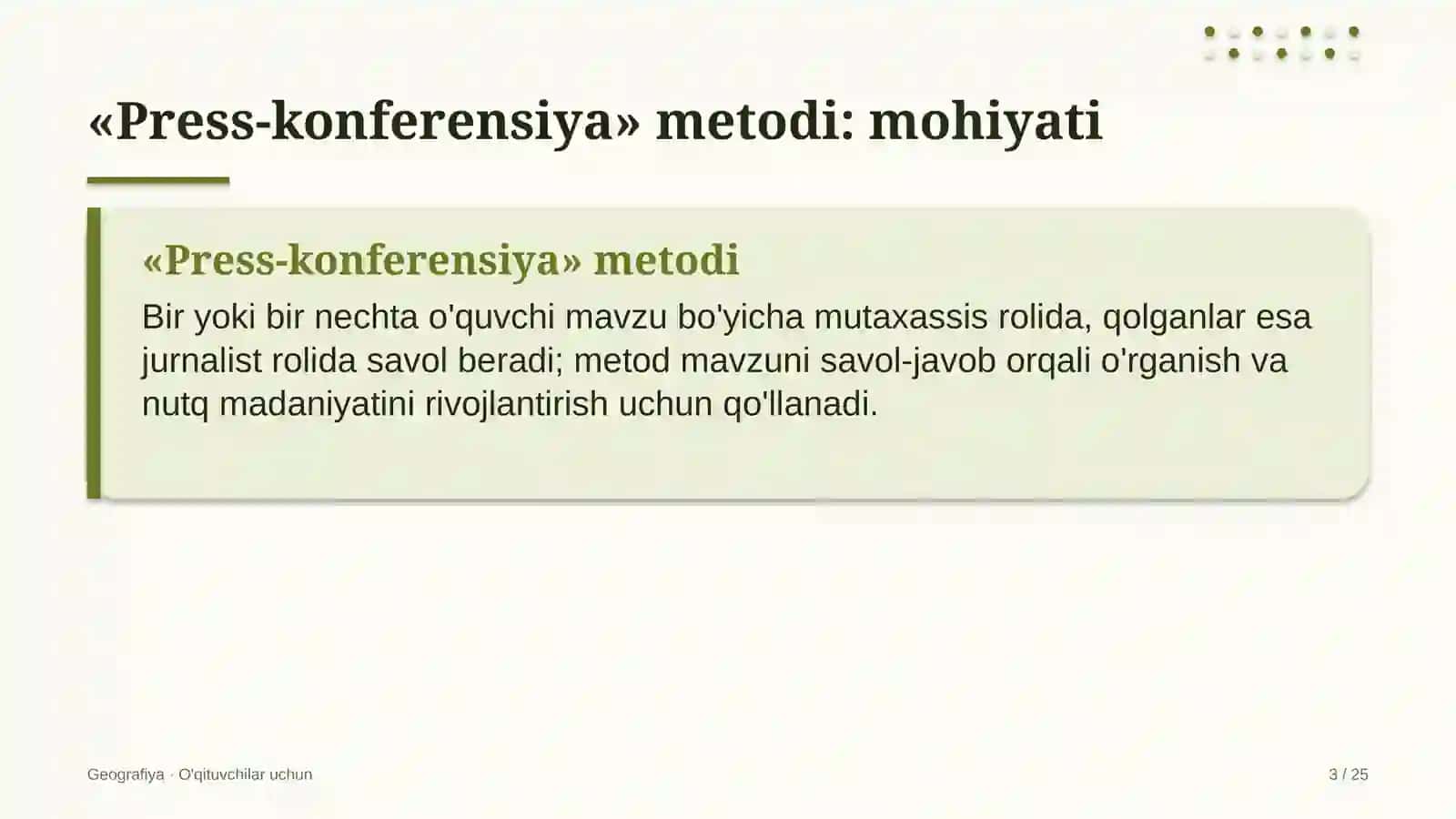 geografiya darslarida press konferensiya metodidan foydalanish 3372 3