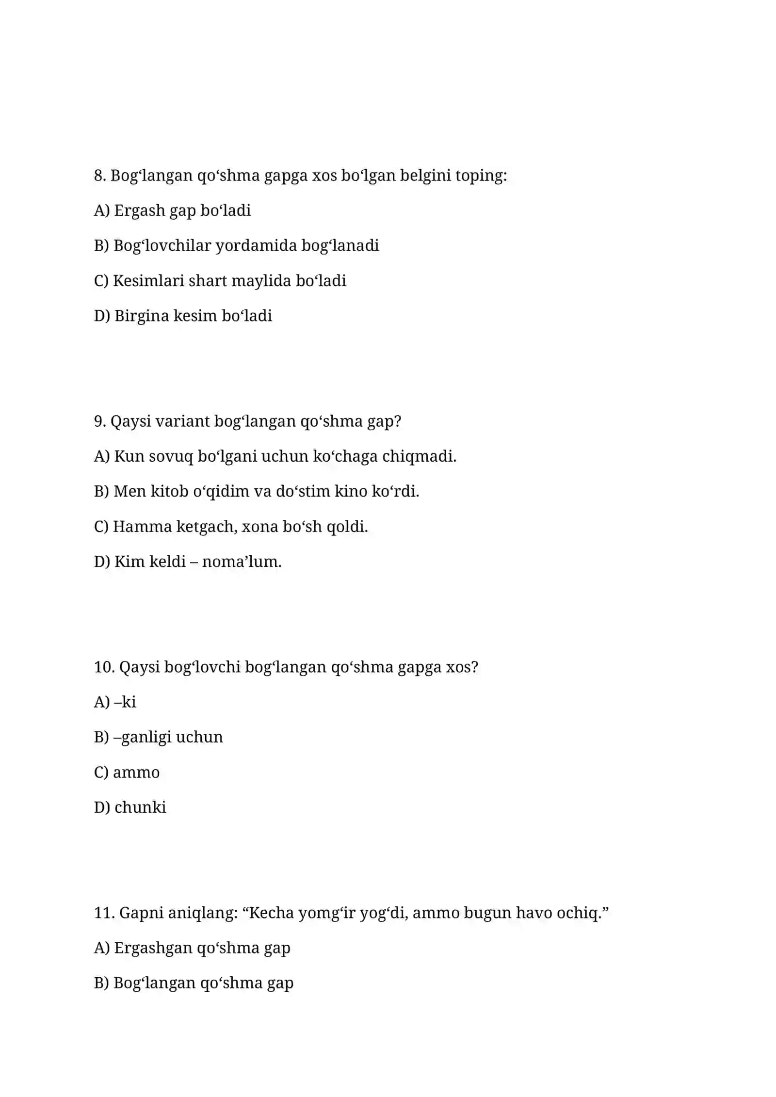 Qoʻshma gap test 3
