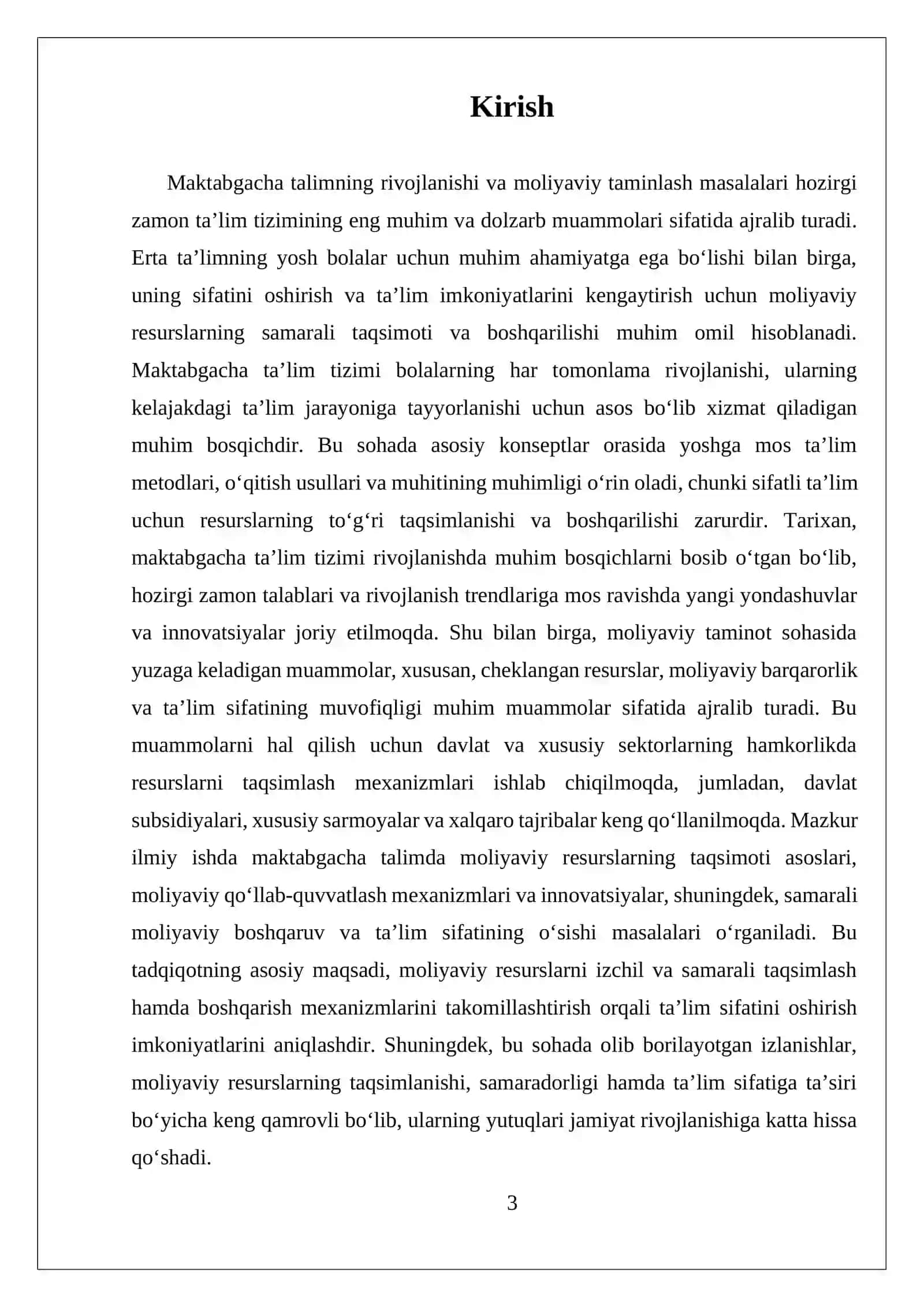 Maktabgacha talimning rivojlanishi va moliyaviy taminlash masalalari 3