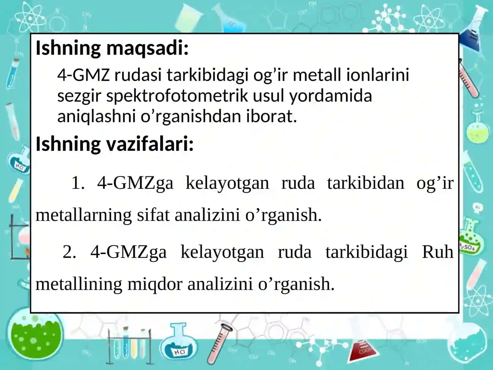 4-GMZ rudasi tarkibidagi og’ir metallarni spektroskopik tahlil qilish va o’rganish 3