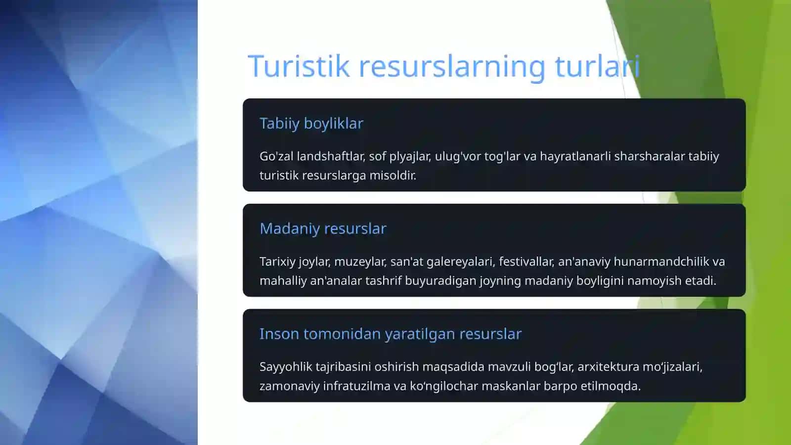 Turistik resurslardan samarali foydalanish yo'llari 3