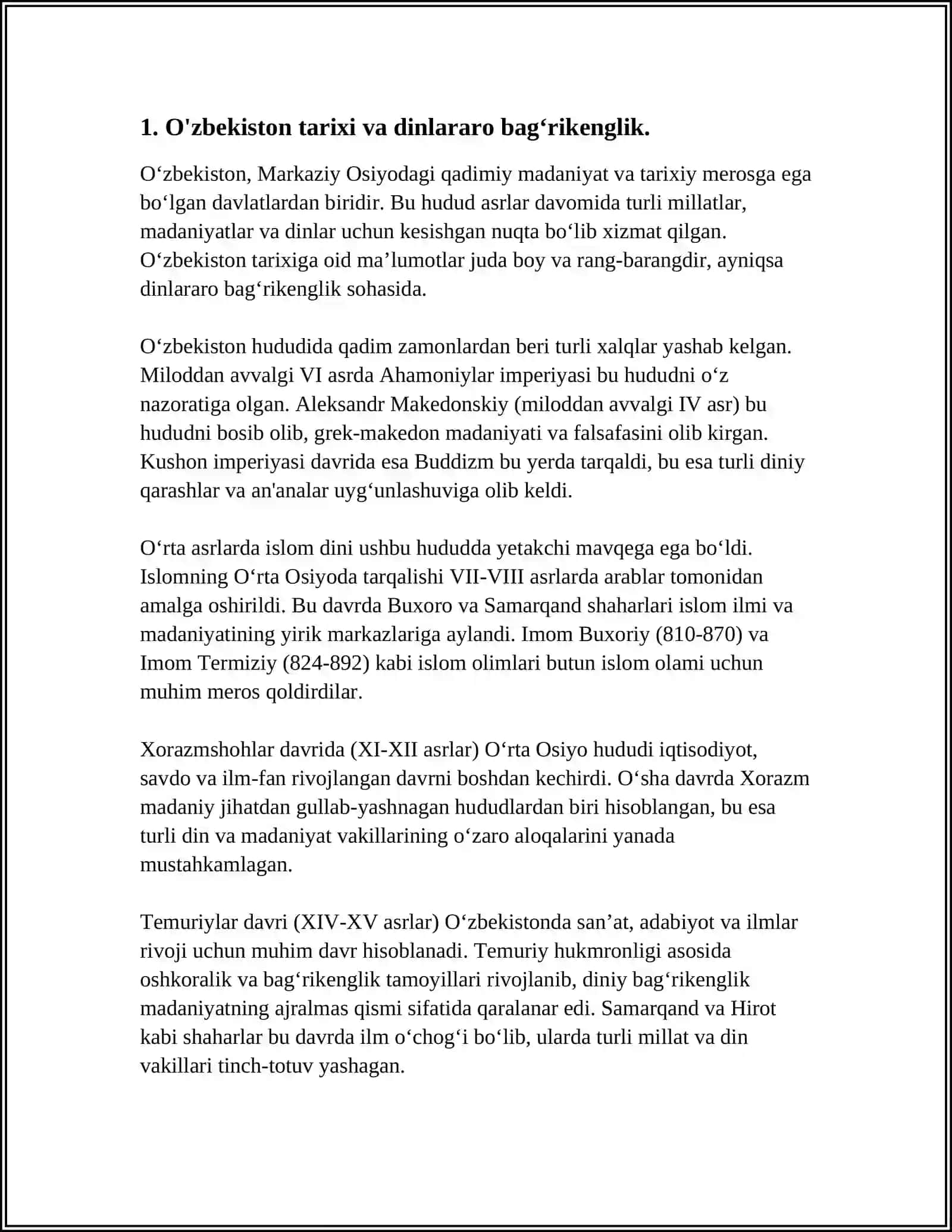 O‘zbekistonda Konfessiyalararo Bag‘rikenlikning Tarixiy Ildizlari 3