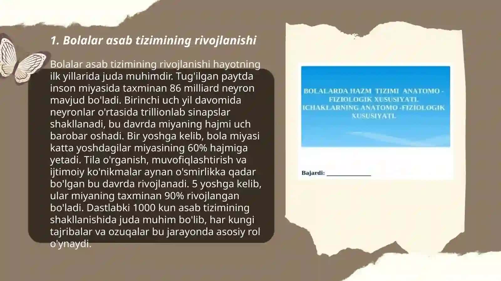 Bolalar asab sistemasi, sezgi a’zolari sistemasining anatomo-fiziologik xususiyatlari 3