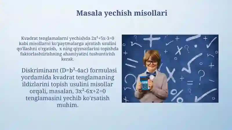 8 sinflarga kvadrat tenglamalar mavzusida sinovdarsotish 3