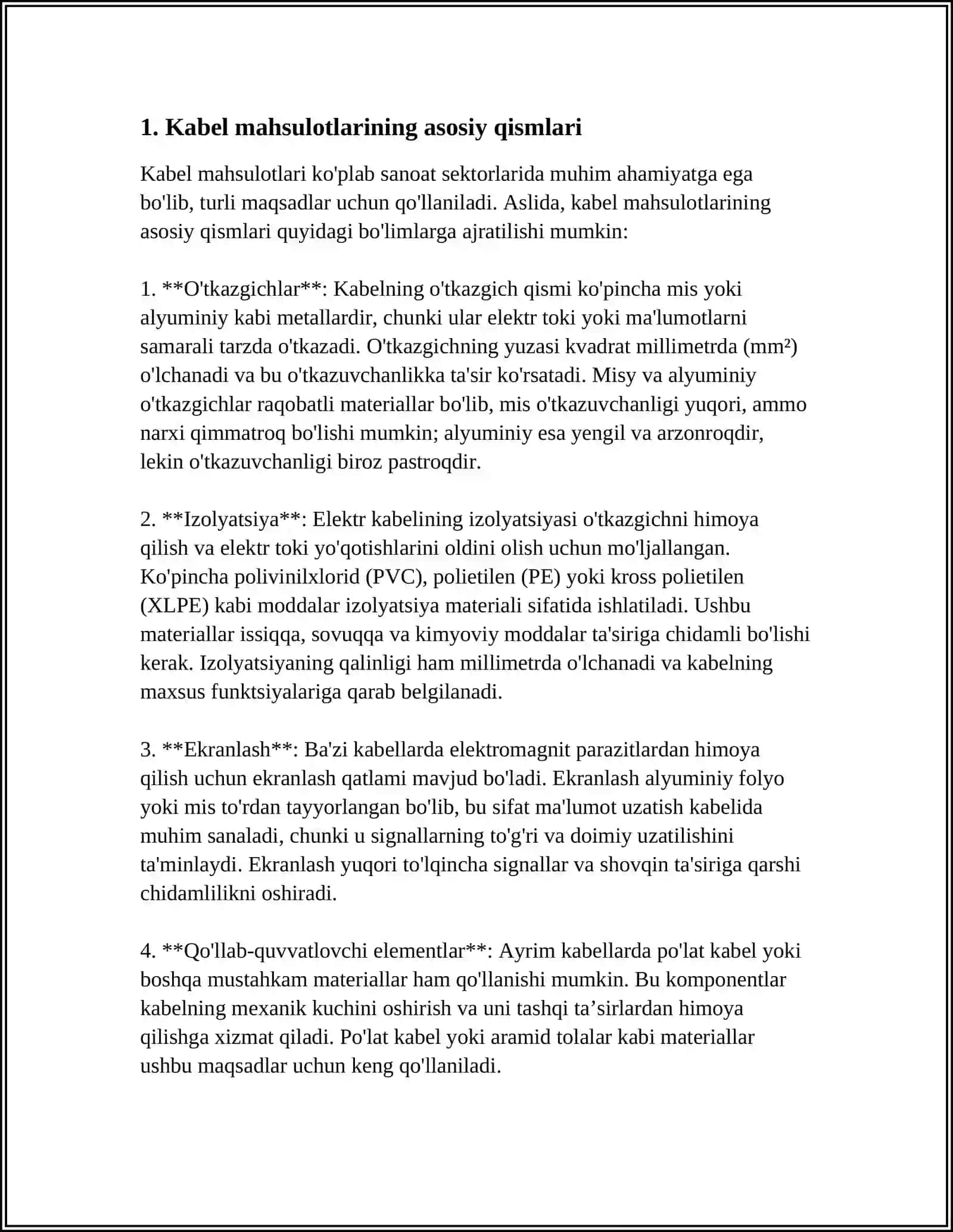 KABEL MAHSULOTLARINING ASOSIY QISMLARI VA ATAMALARI KABELNING BELGILANISHI 3