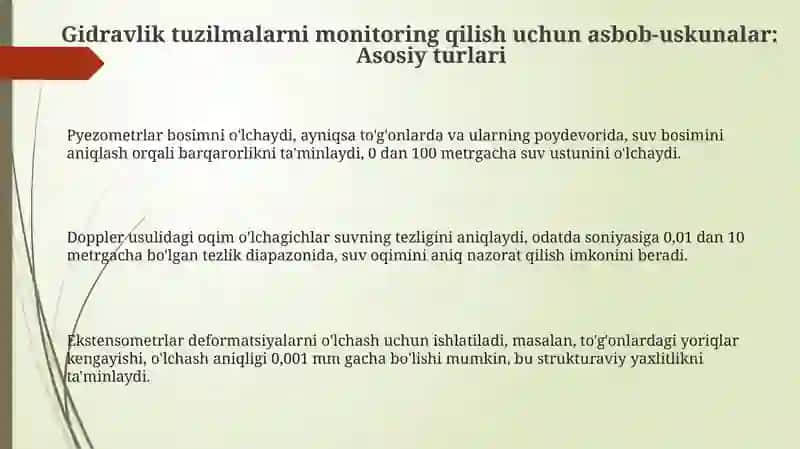Kanallarda gidro texnika inshootlaridan foydalanishdan nazoat o'lchov va paraturlari 3