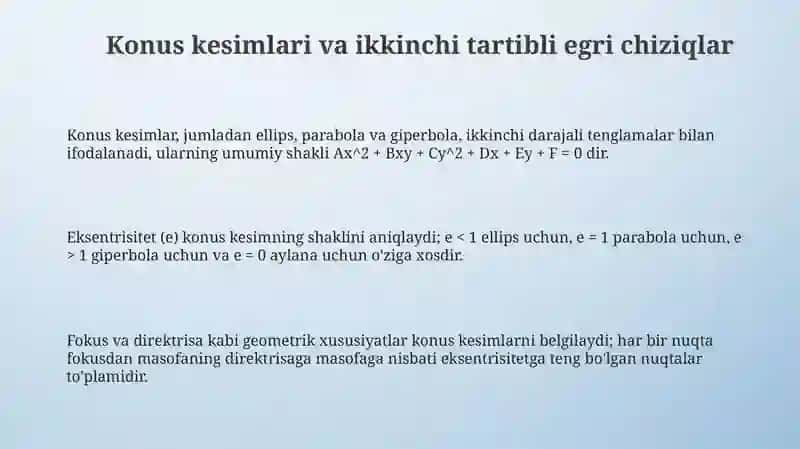 Konus kesimlari va ikkinchi tartibli egri chiziqlar 3