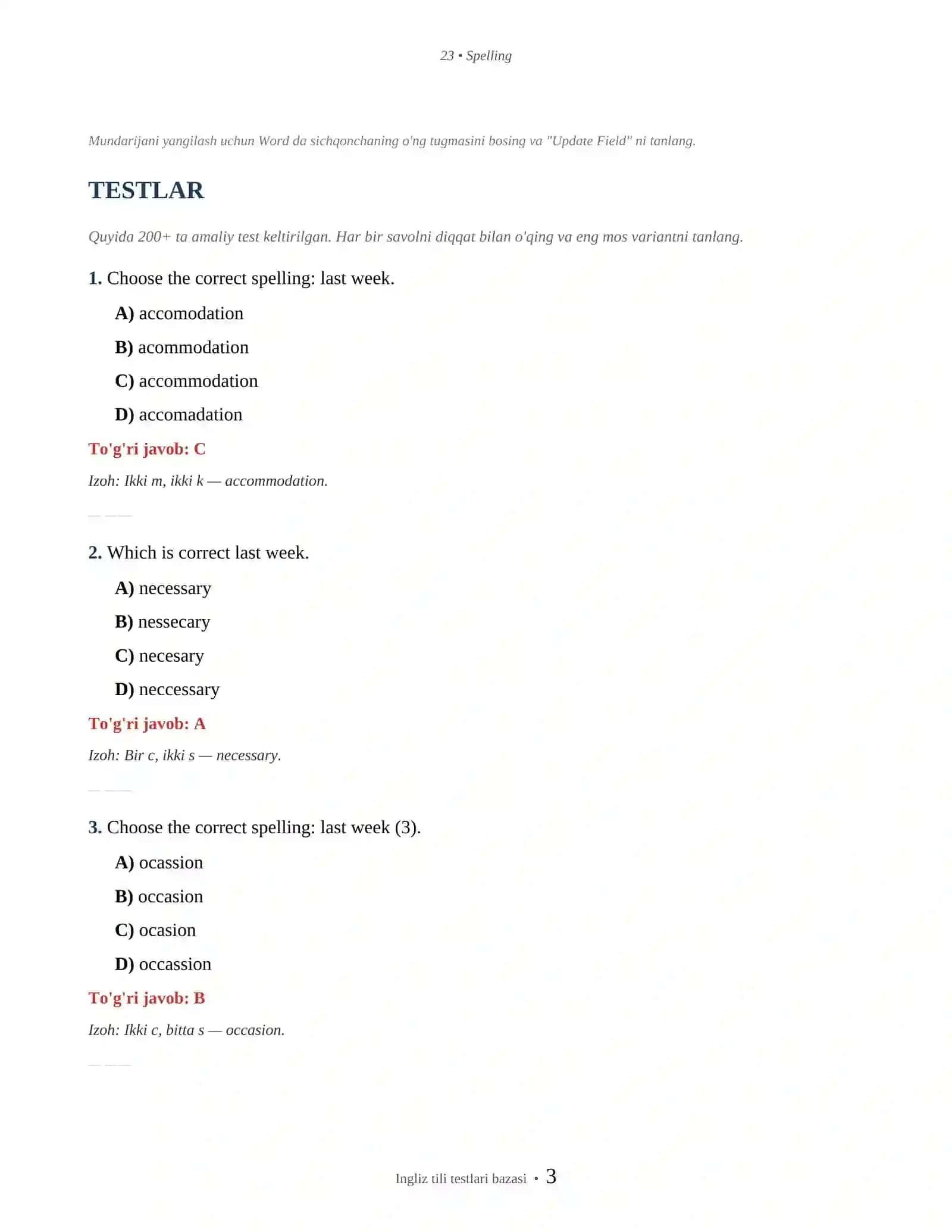 INGLIZ TILI SPELLING & PUNCTUATION 3
