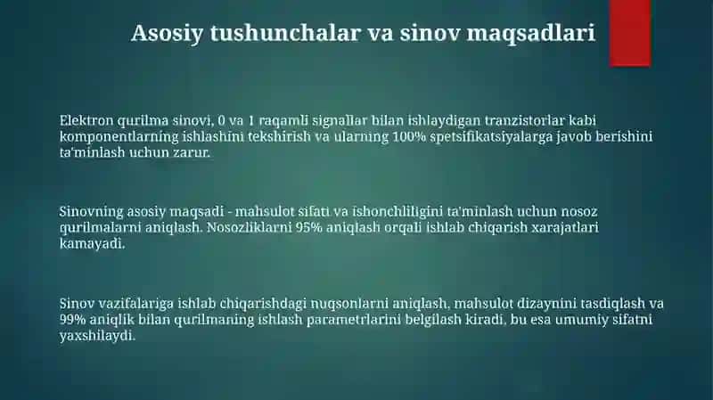 Elektron vositalarni sinov nazariyasi asoslari 3