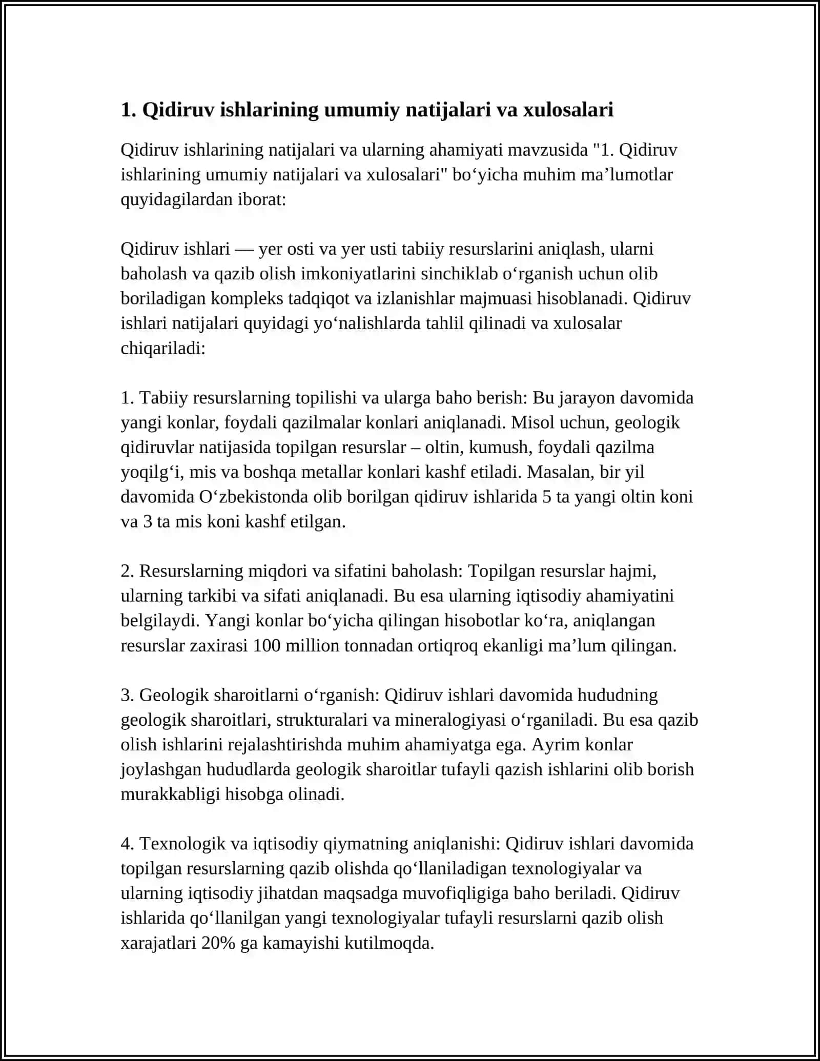 Qidiruv ishlarining natijalari va ularning axamayati 3