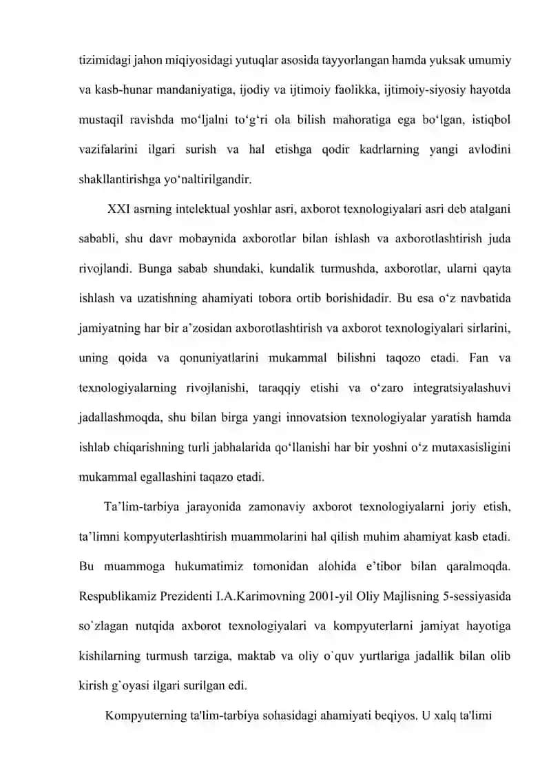 O’quv jarayonida axborot texnologiyalarning asosiy yo’nalishlari va uni tadbiq etish. 3