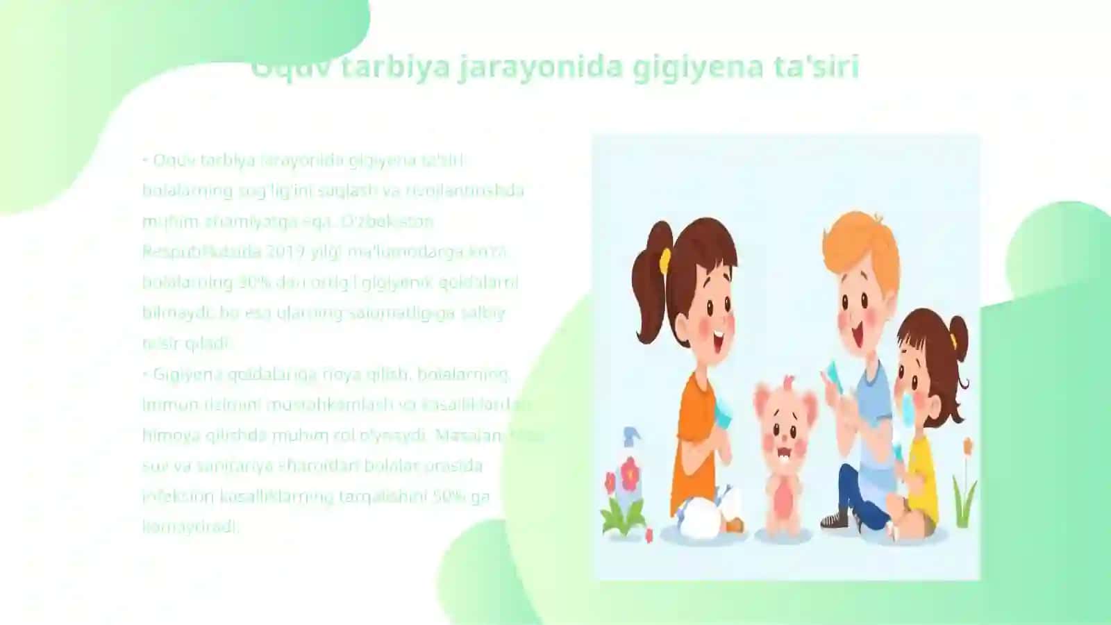 Oquv tarbiya jarayonining gigiyenik asoslari Bolalar va o’smirlarni chiniqtiruvchi muolajalar va ularning qo’llashga tavsiya qilishdagi tadbirlar 3
