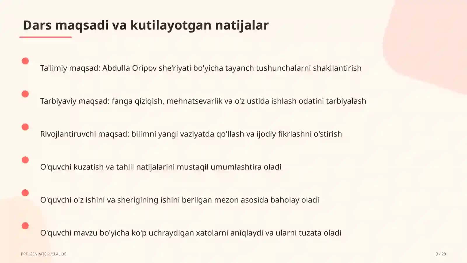 Abdulla Oripov she'riyati (9-sinf) 3