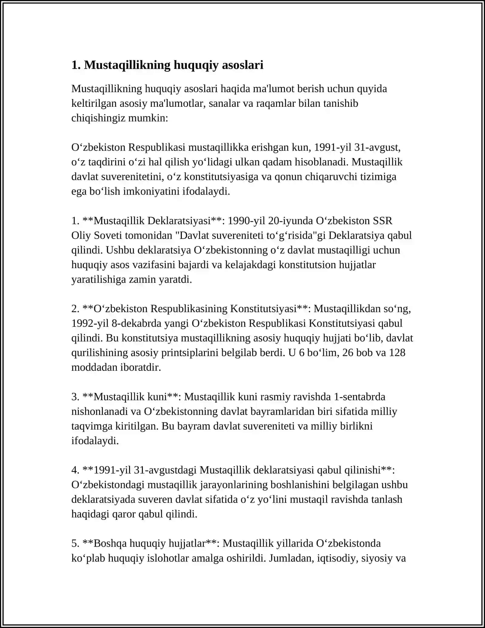 MUSTAQILLIK HUQUQIY-ME'YORIY ASOSLARNING YARATILISHI 3