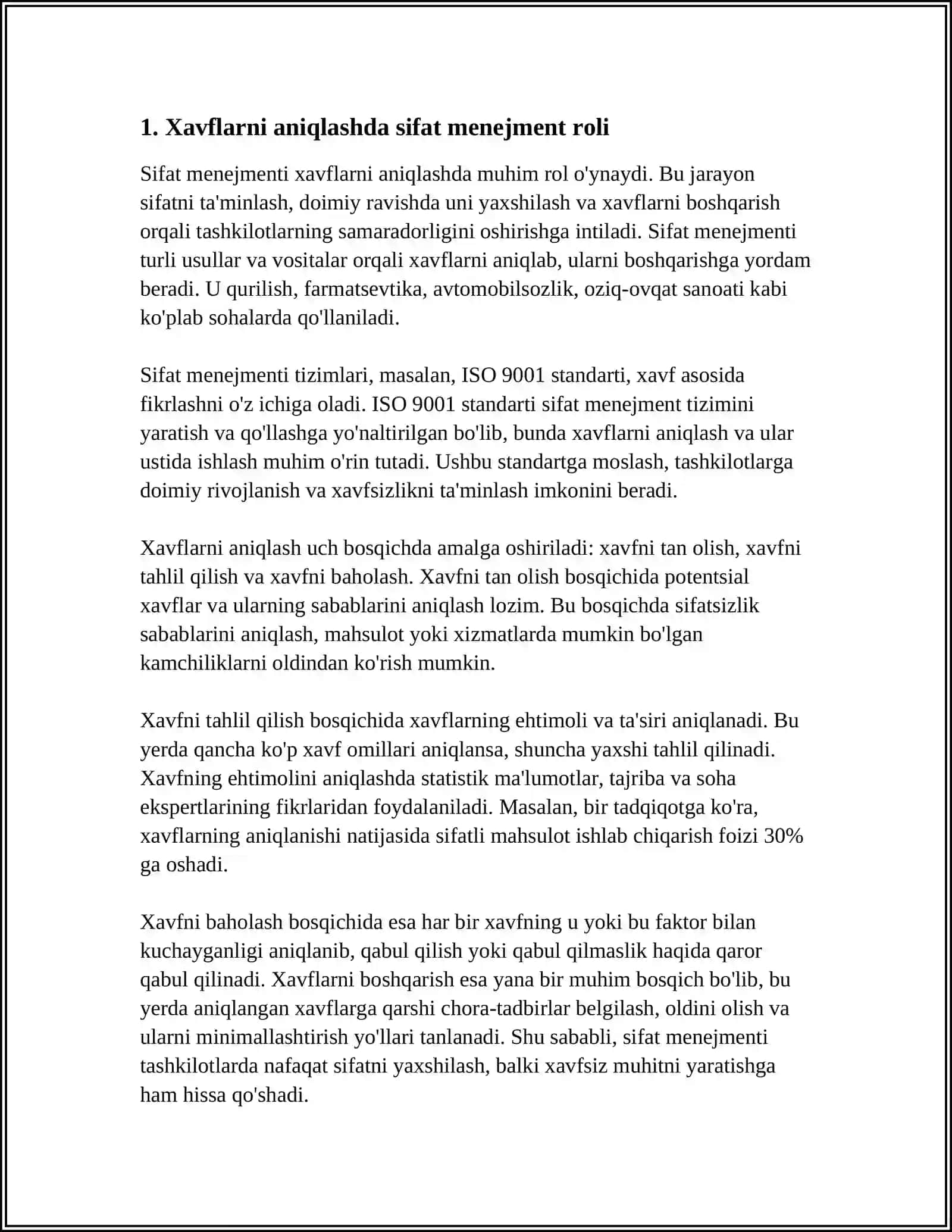 XAVFLARNI BOSHQARISH SIFAT MENEJMENT TIZIMI BAHOLASH KOMPONENTI SIFATIDA 3