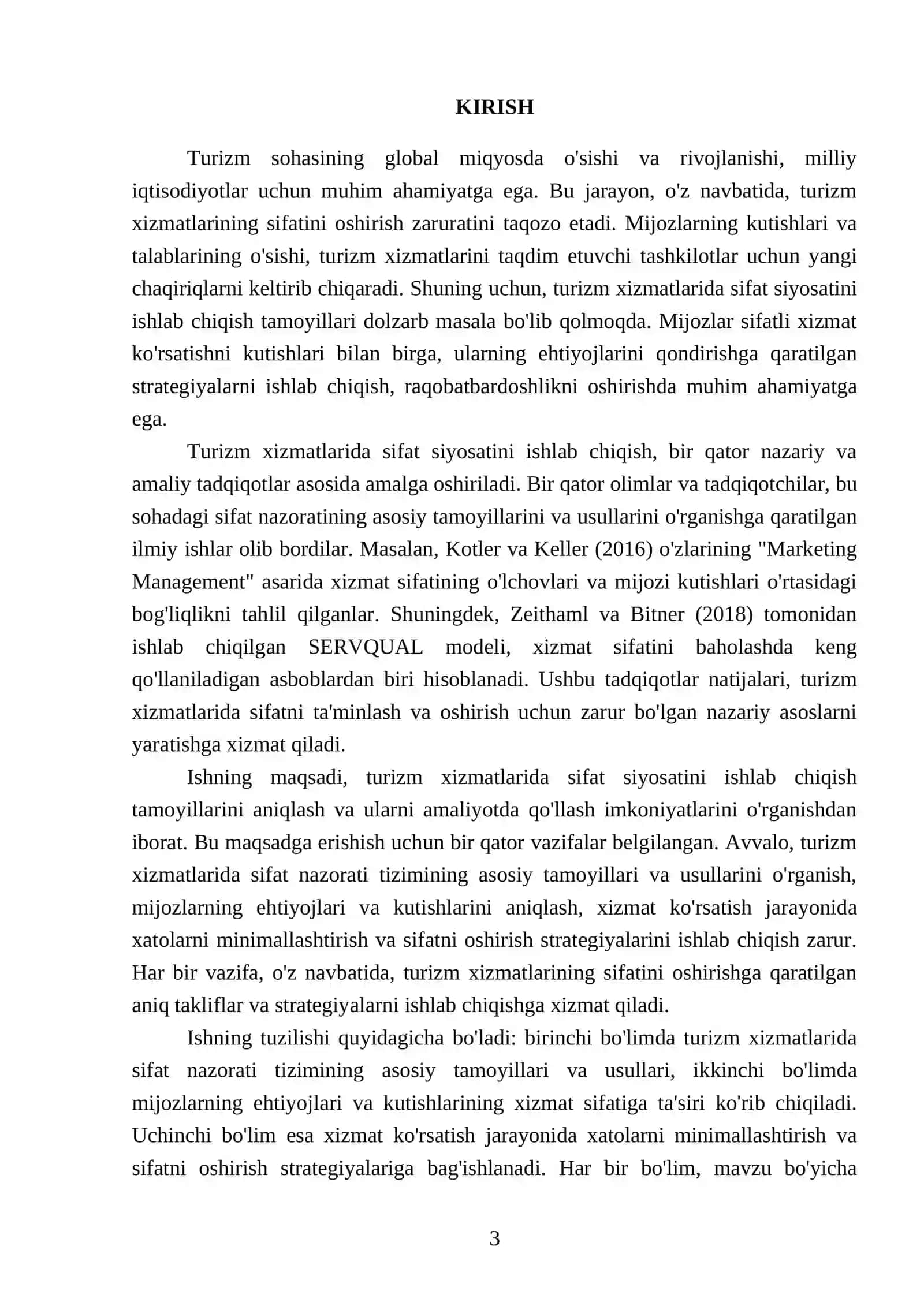 Turizm xizmatlarida sifat siyosatini ishlab chiqish tamoyillari 3