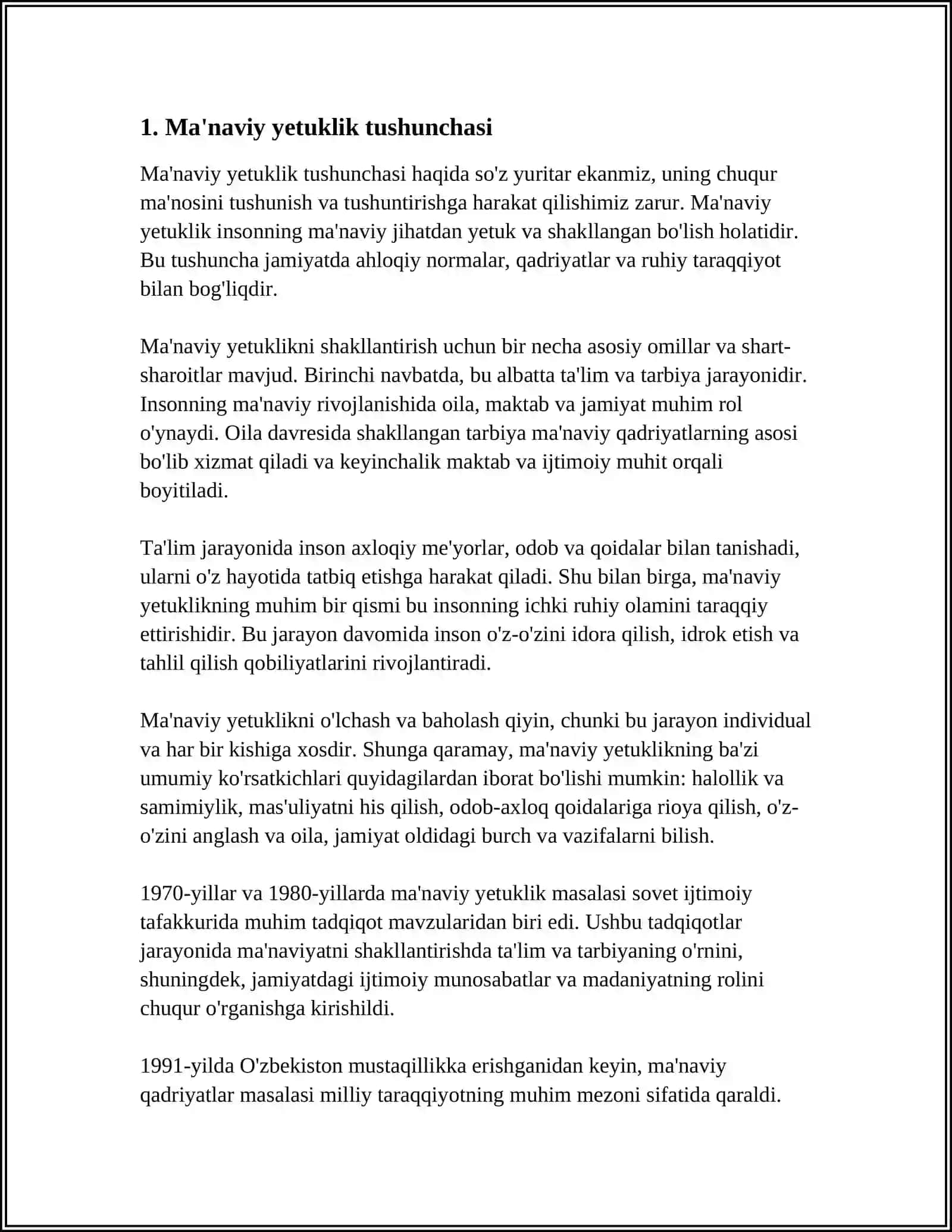 MUSTAQIL ISH Mavzu: OʻZBEKISTON RESPUBLIKASI PREZIDENTI SH.M.MIRZIYOYEV MA'NAVIY YETUK SHAXSNI TARBIYALASHDA 3