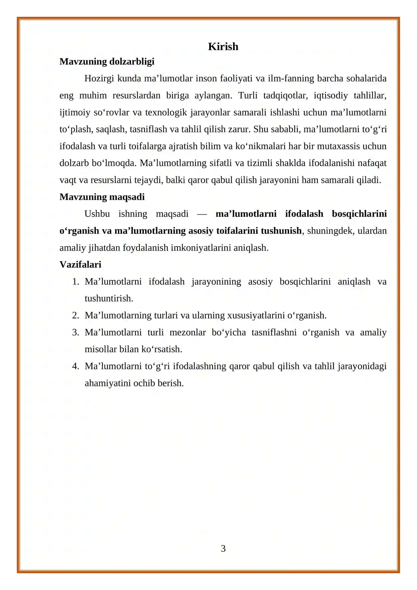 MA’LUMOTLARNI IFODALASH BOSQICHLARI. MA’LUMOTLAR TOIFALARI 3