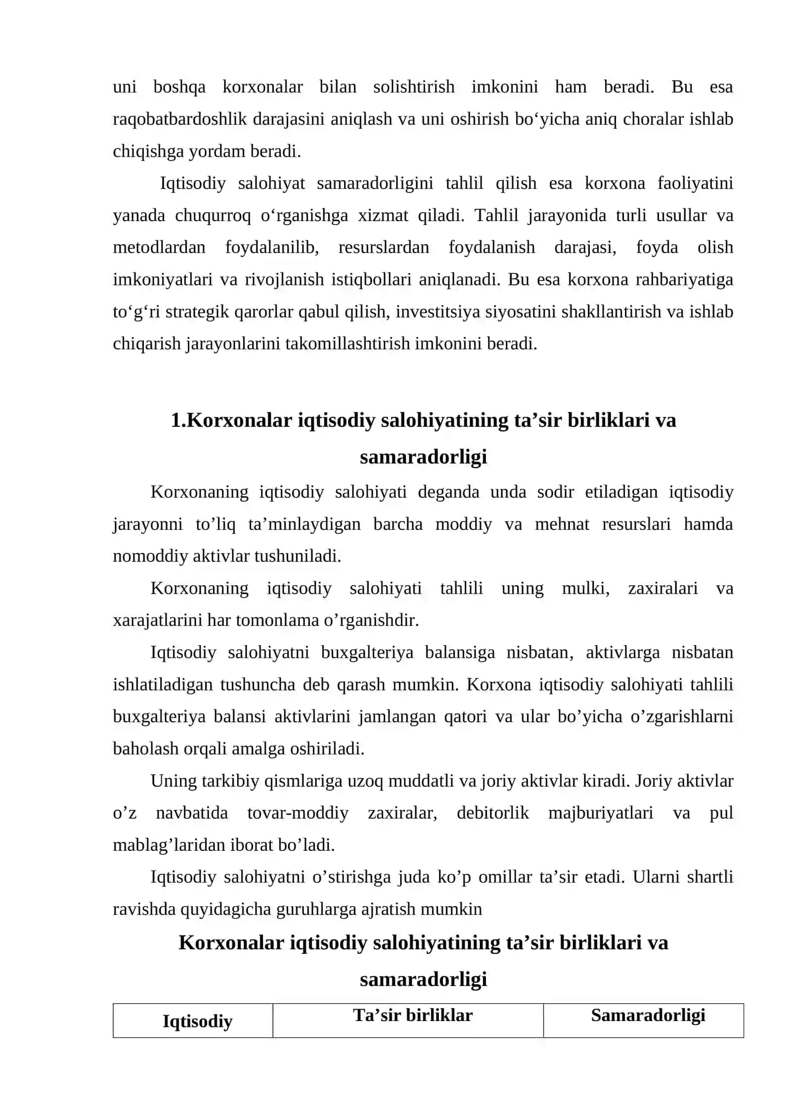 Korxonalar iqtisodiy salohiyati tarkibi koʼrsatkichlar tizimi va samaradorligini tahlili 3