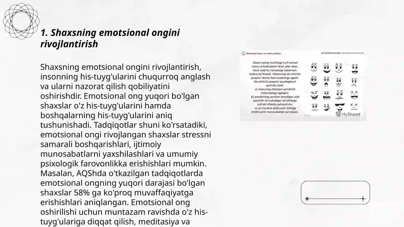 Shaxsning emotsional olami. Psixologik o'yinlar va mashqlar 3