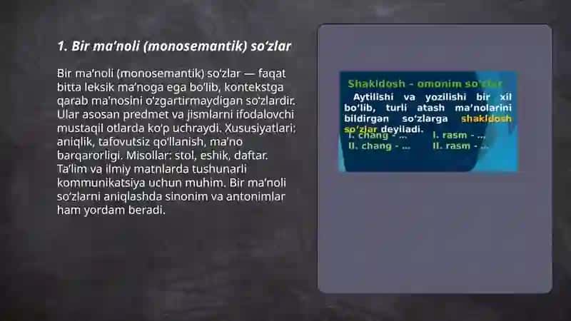 Bir maʼnoli (monosemantik) soʻzlar 3