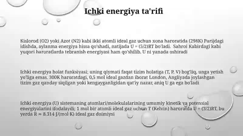 Ideal gazning ichki energiyasi 3