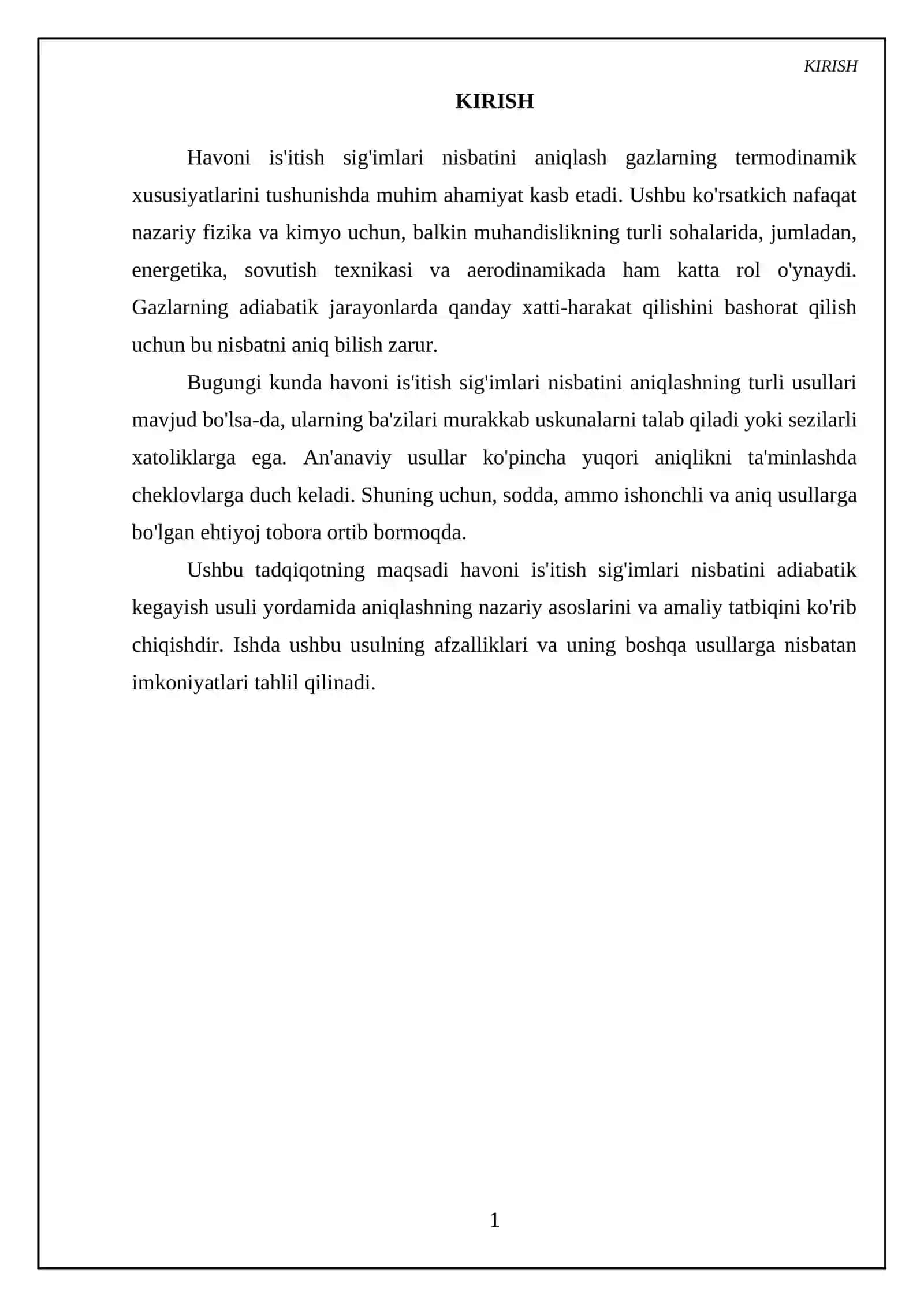 Havoni isqlik sigʻimlari nisbatini adiabatik kegayish yordamida aniqlash 3