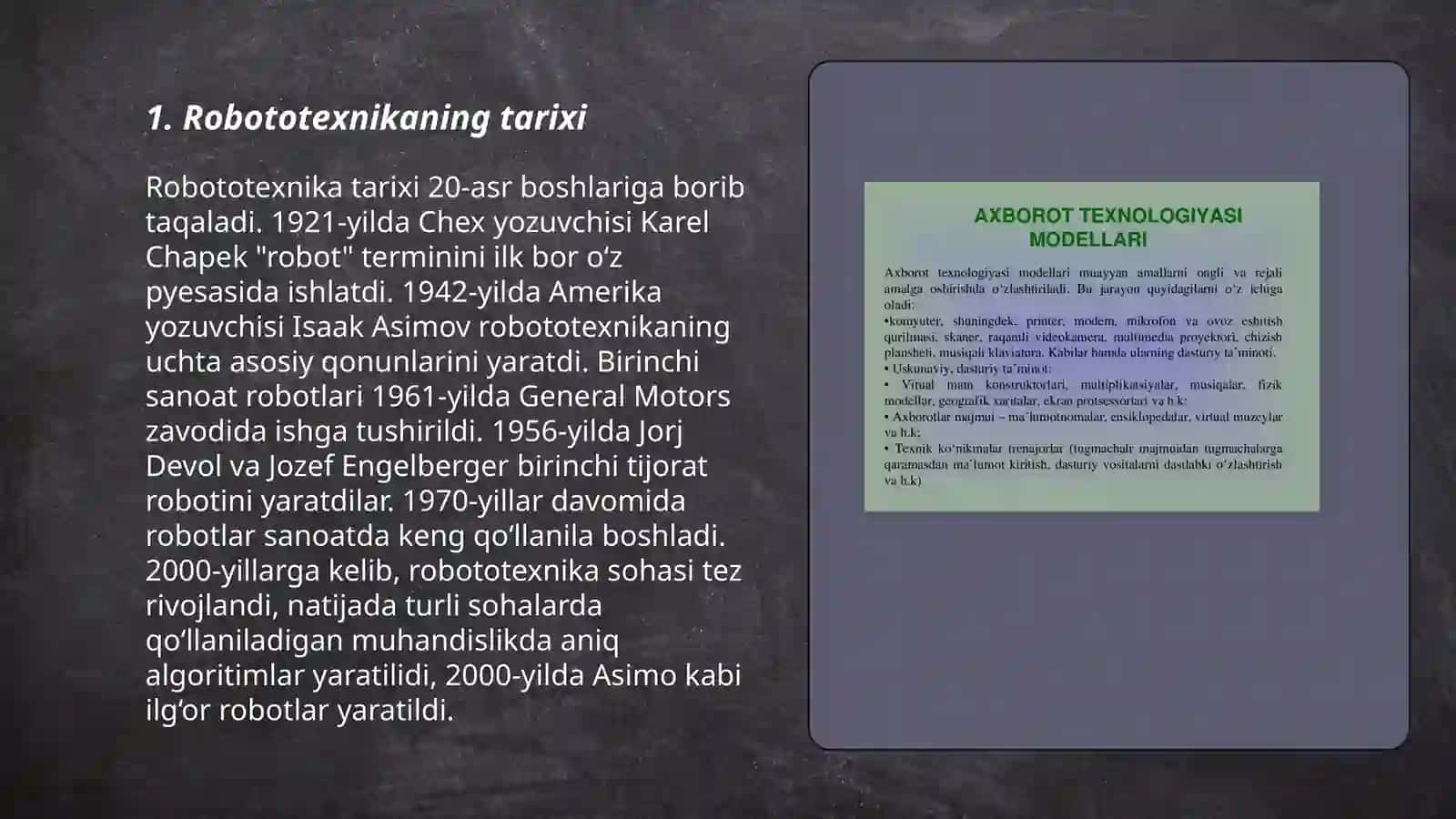 Robototexnika haqida tushuncha va hozirgi robototexnika fani o'qitilish sarf hajmi 3