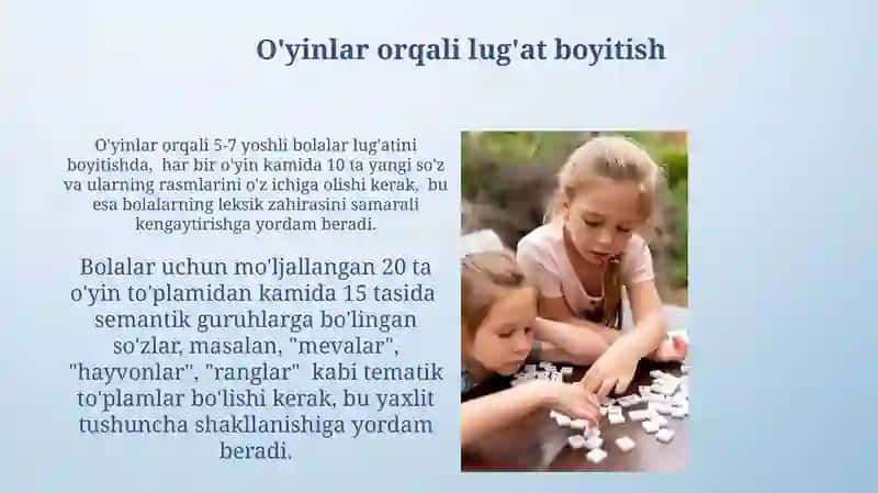 Maktabgacha yoshdagi bolalar bilan lug’at ishini olib borishning mazmuni 3