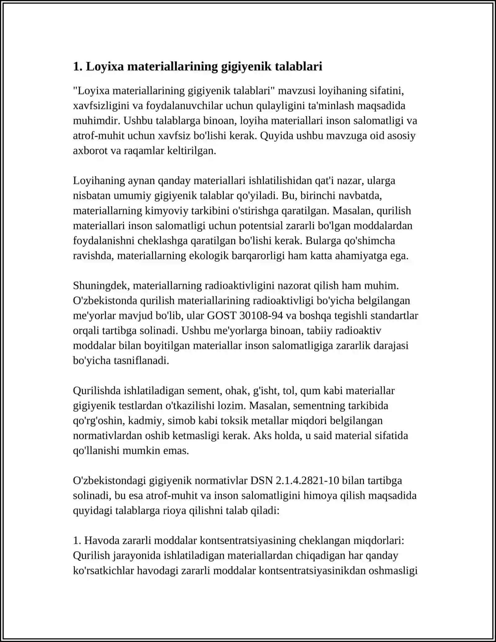 LOYIXA MATERIALLARI BO'YICHA DORIXONALARNI GIGIYENIK BAHOLASH 3