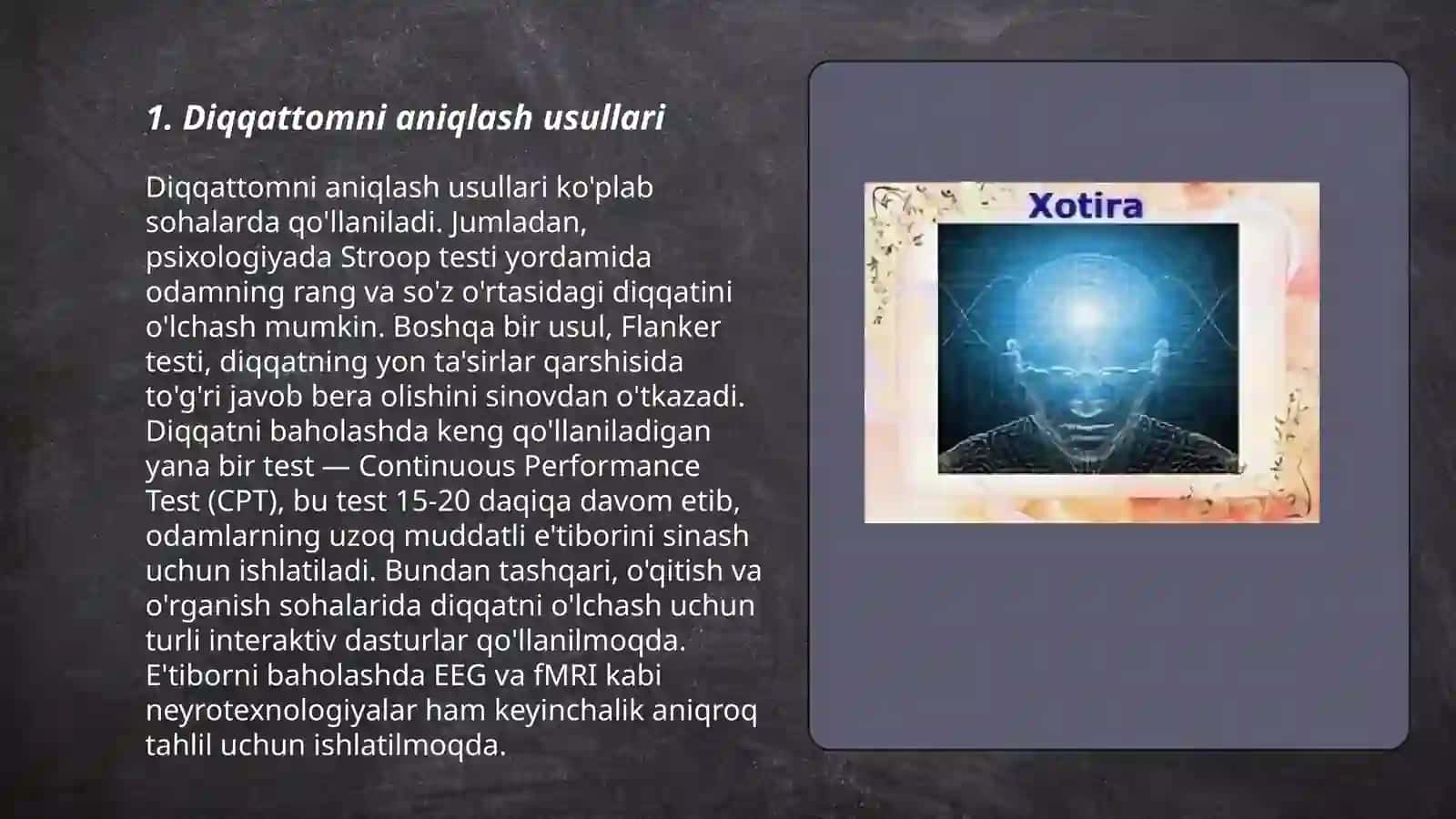 Diqqar va xotirani õrganish uchun metodikalar 3