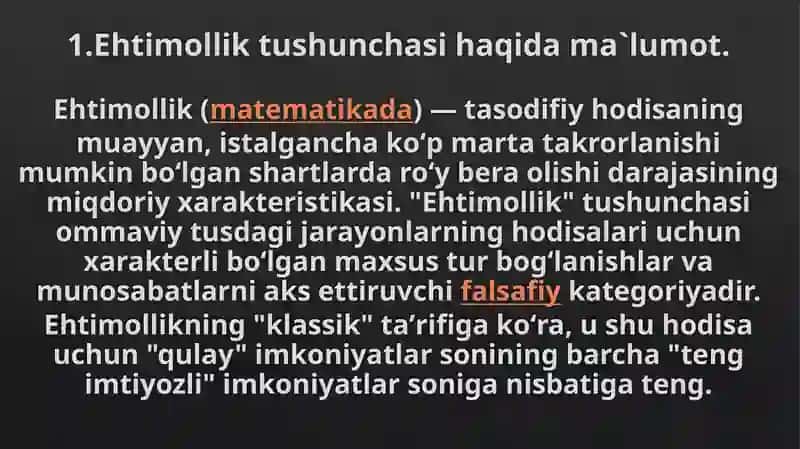 Biznes statistikasi va ma`lumotlar tahlil 3