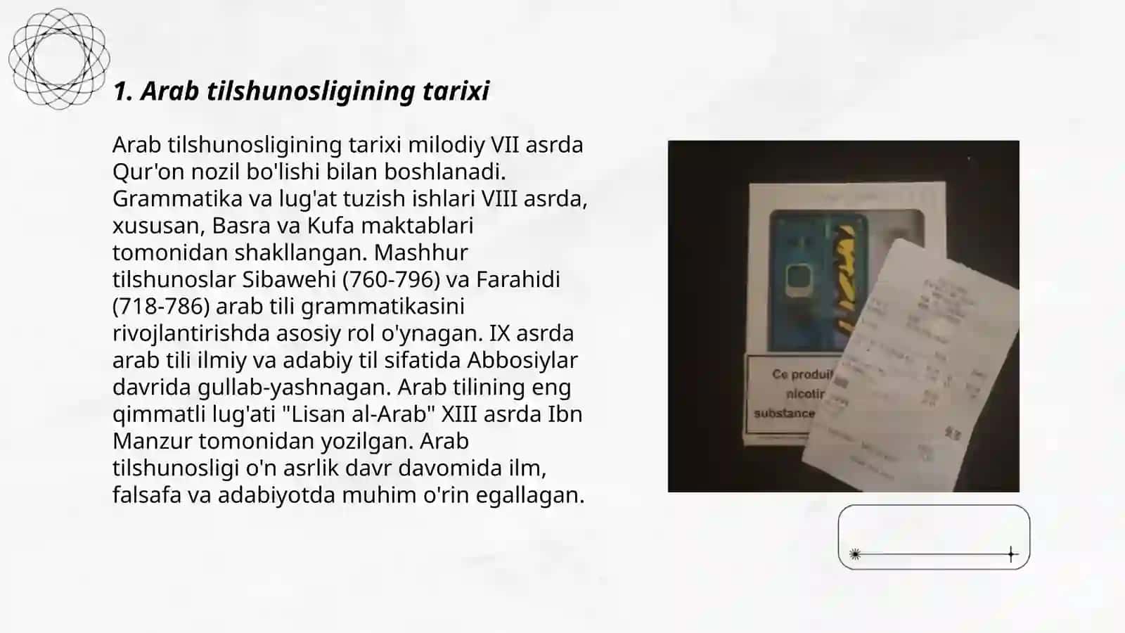 Arab tilshunosligi. O'rta osiyoda tilshunoslikning rivojlanishi 3