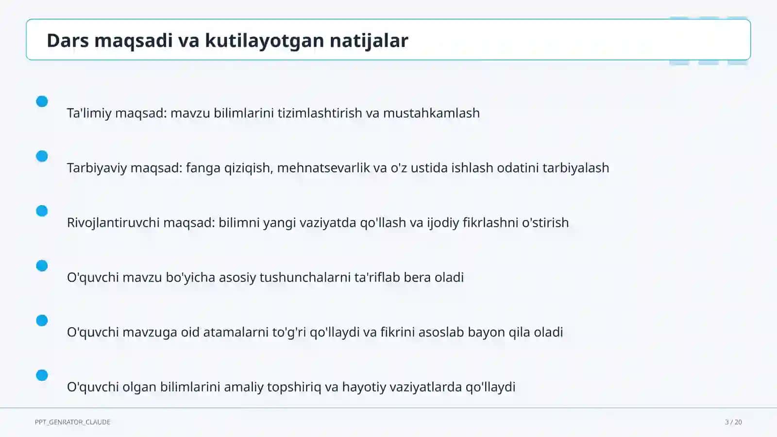 Dars tahlili: kuzatuv va baholash mezonlari 3