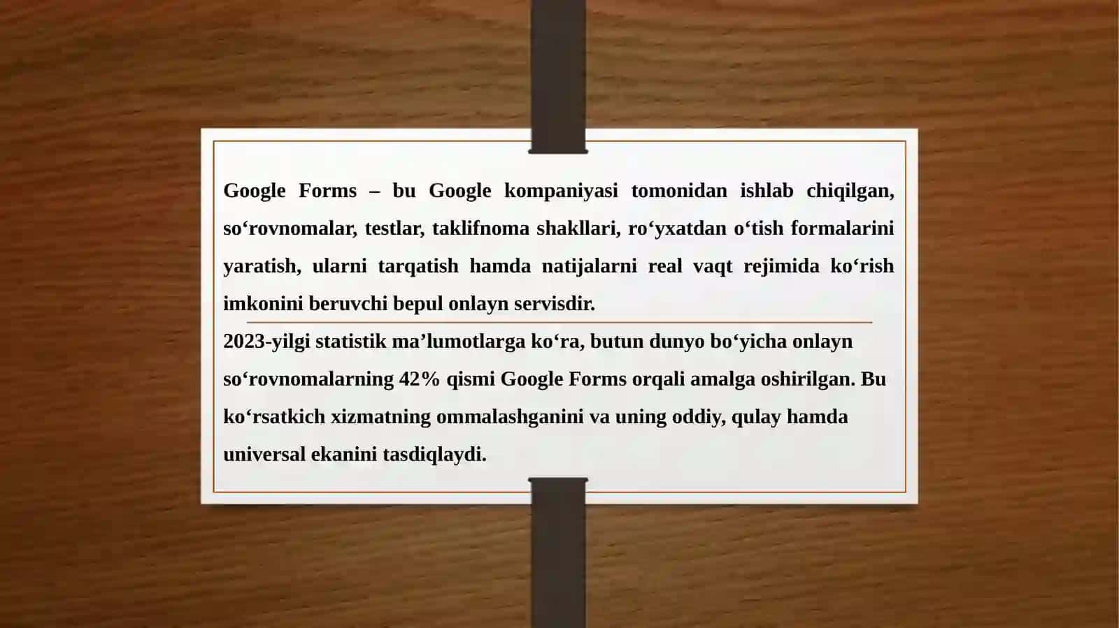 GOOGLE FORMSDA ONLAYN SO‘ROVNOMALAR VA TESTLARYARATISH 3