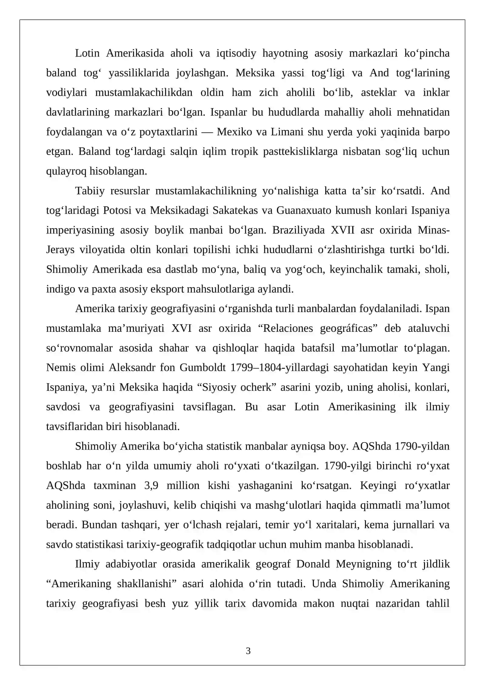 Yangi davrda Shimoliy va Lotin Amerikasi tarixiy geografiyasi 3