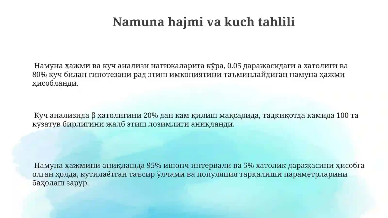 Statistik Tahlil Rejasi. Qayd etish uchun savollar 3