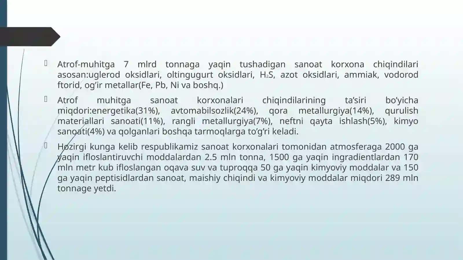 Respublika ishlab chiqarish korxonalari chiqindilari va ularning ekologik muhitga ta’siri 3
