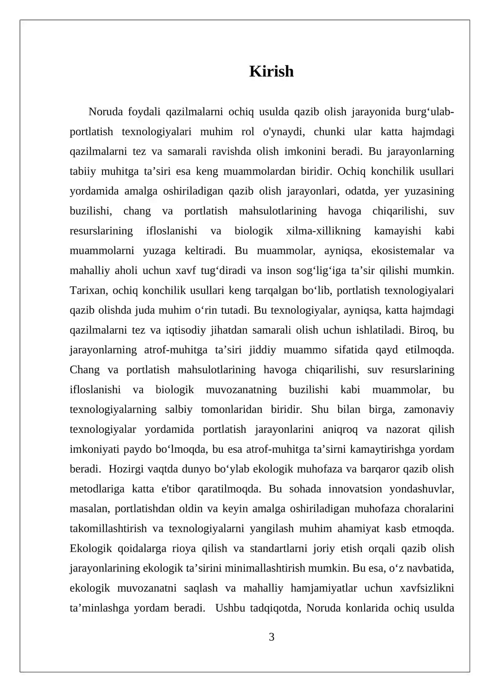 Noruda foydali qazilmalarni ochiq usulda qazib olishda burgʻulab-portlatish ishlarining atrof-muhitga taʼsiri 3
