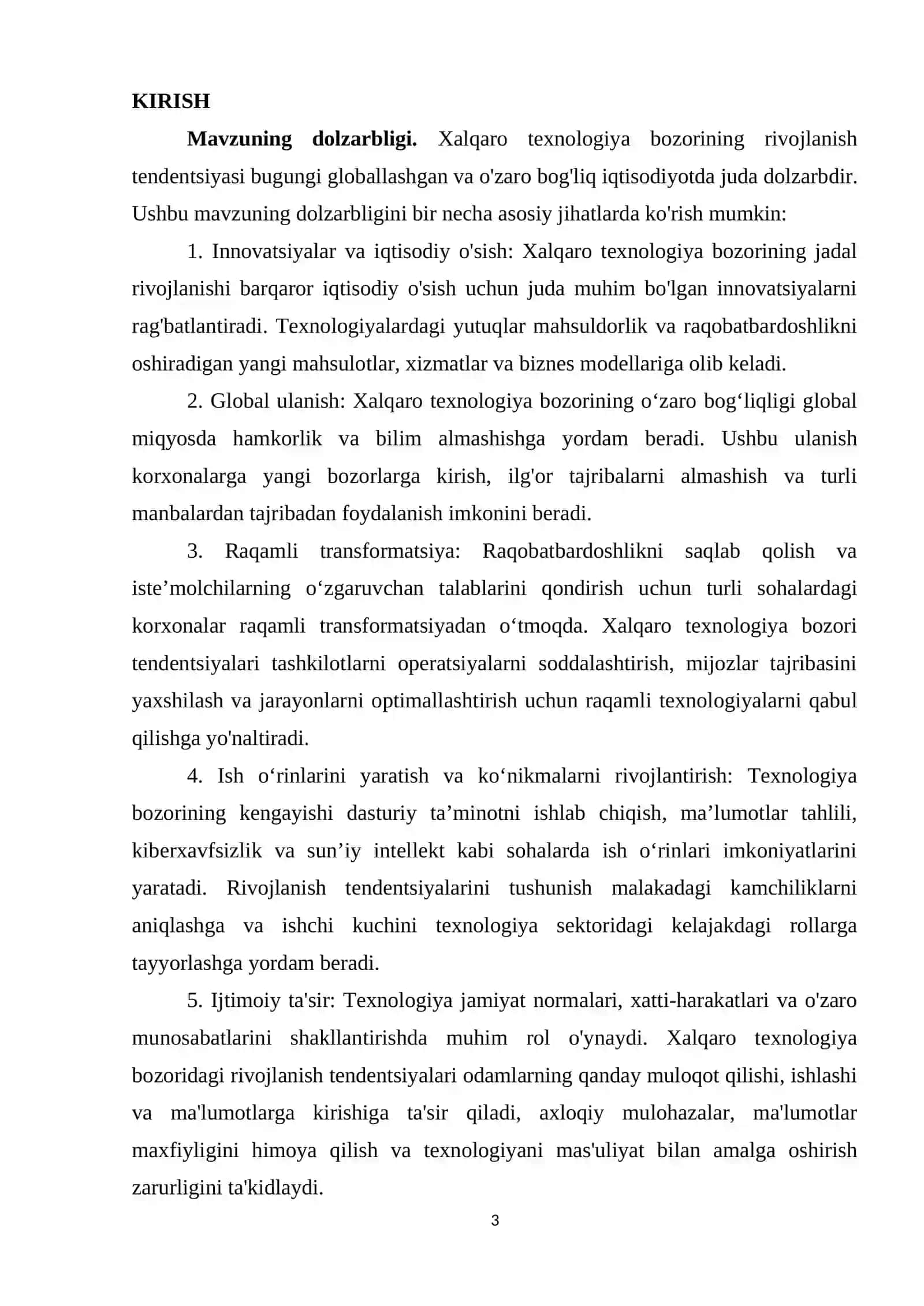 KURS ISHI: Xalqaro texnologiya bozorining rivojlanish tendensiyasi 3