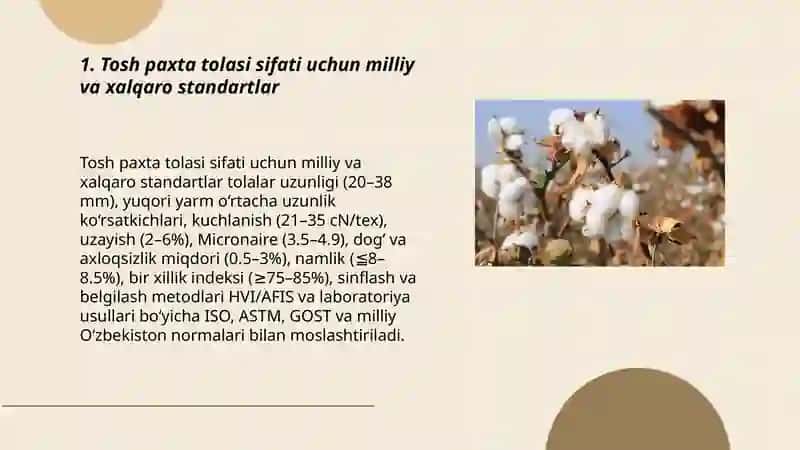 Tosh paxta tolasi va ipning sifatini belgilovchi standartlar 3