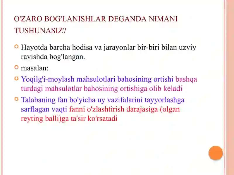 O'zaro bog'lanishlarni statistik o'rganish 3