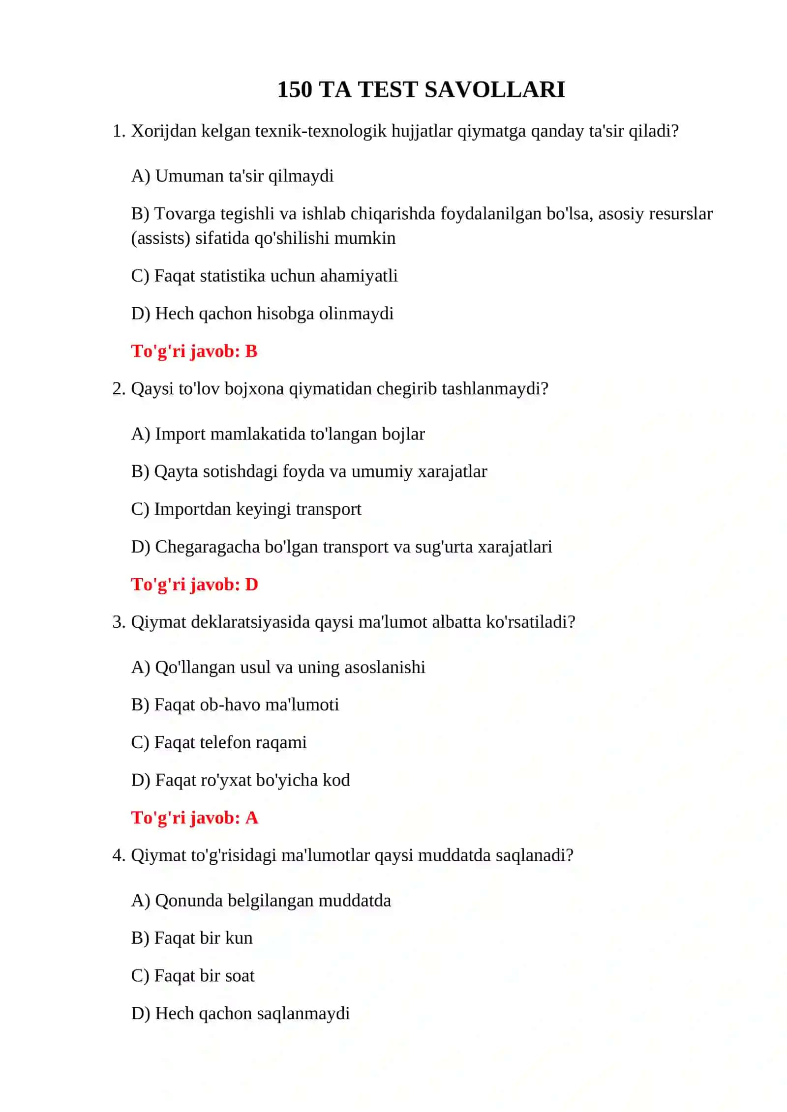 BOJXONA QIYMATINI HISOBLASH SAVOLLARI 3