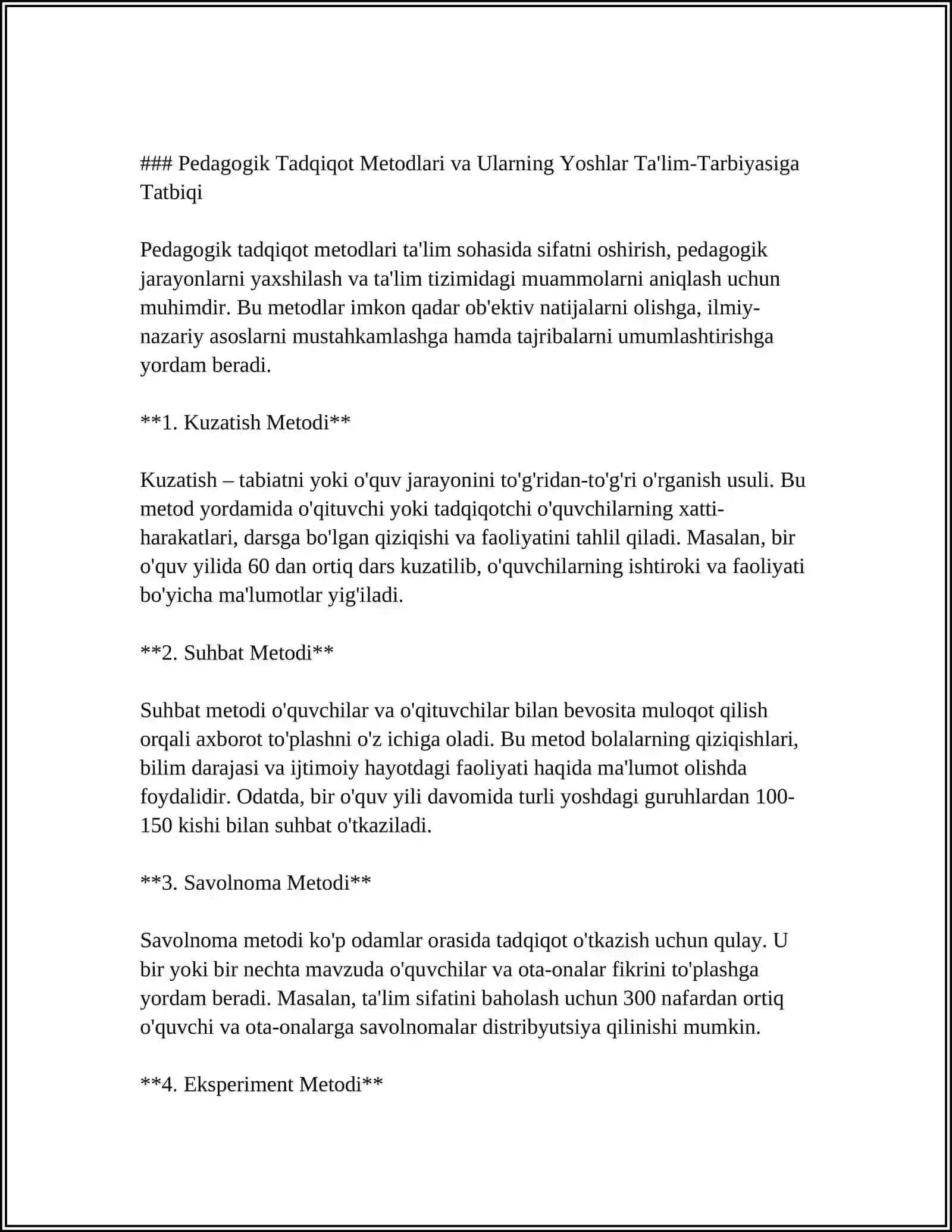 YOSHLAR TALIM TARBIYASI MUAMMOLARINI TADQIQ ETISHNING ILMIY-PEDOGOGIK METODLARI 3