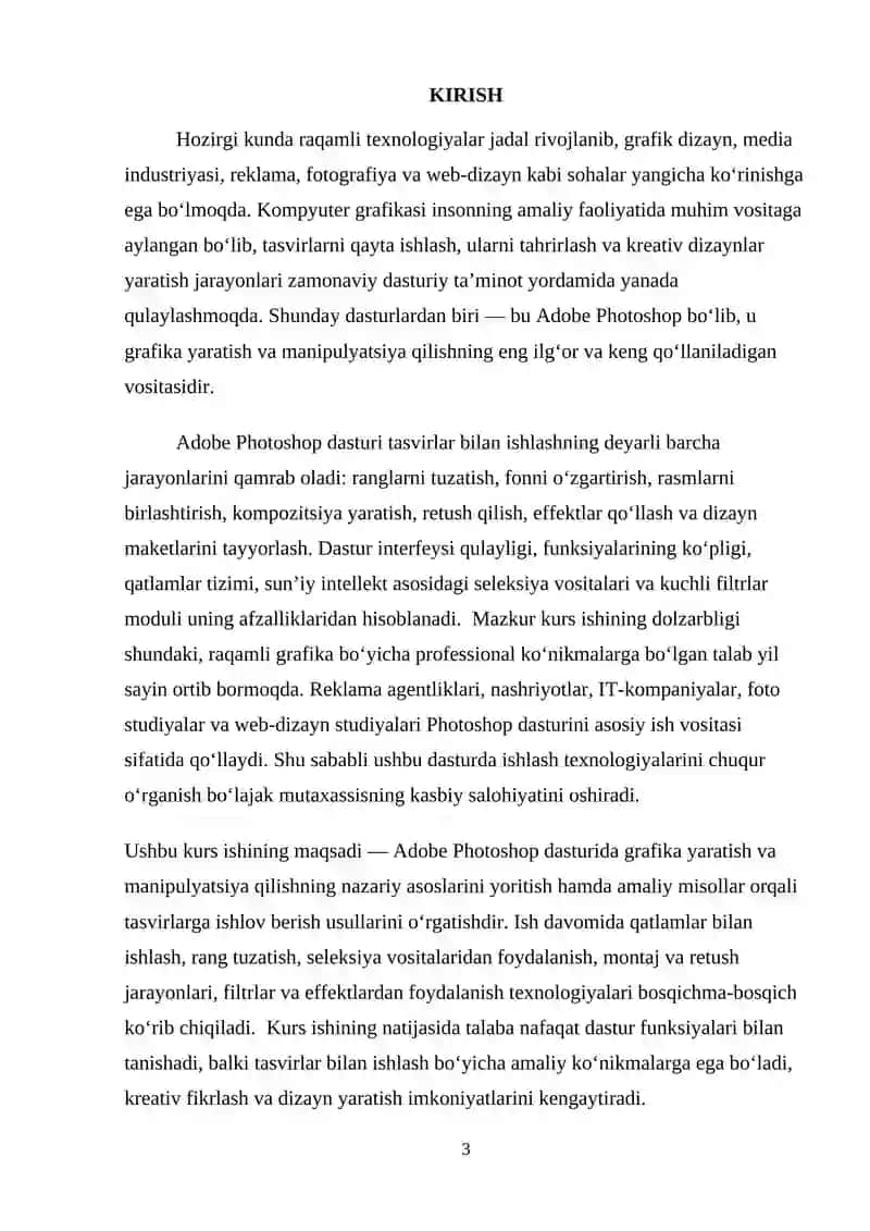 Adobe Photoshop dasturida grafika yaratish va manipulyatsiya qilish usullari 3