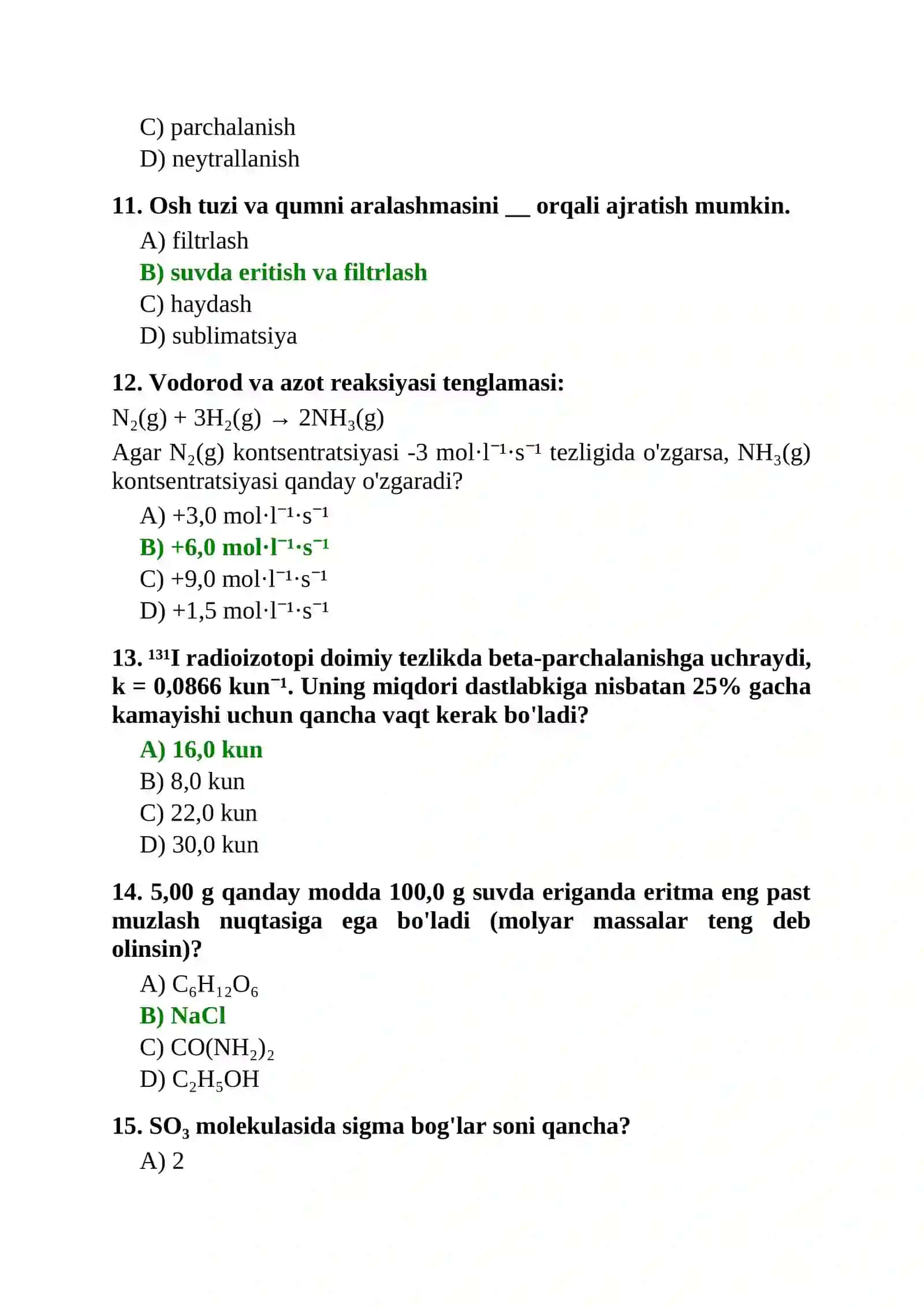 OLIMPIADA TESTI KIMYO 11-SINF 3