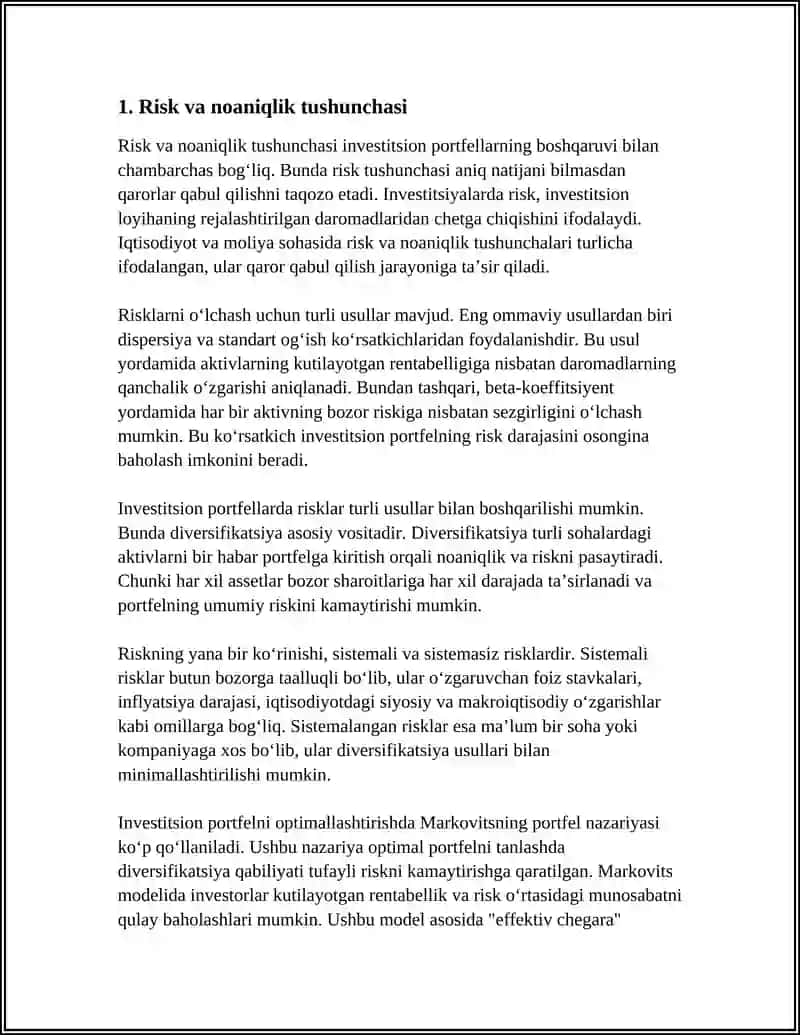 Risklar va Investitsion Portfellari Boshqarish Asoslari 3